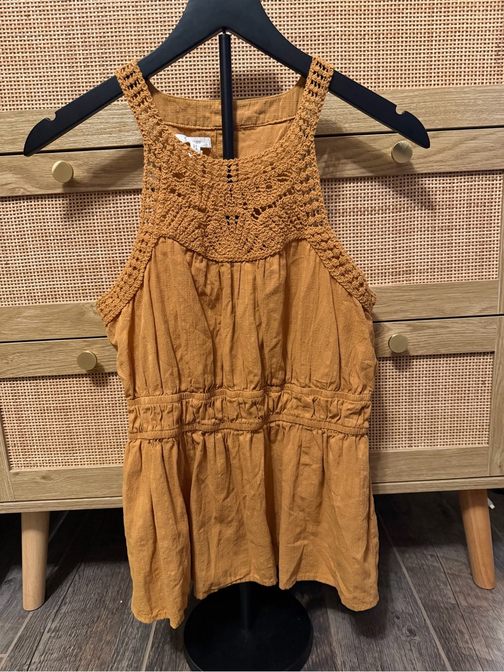 Maurices Mustard Crochet Yoke Tank Top